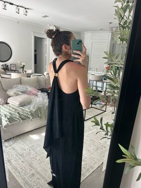 Niteline Black Backless Halter Maxi Dress with Ring Detail